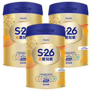 Wyeth 惠氏 S-26 金愛兒樂嬰兒配方奶粉 1號再升級版 0~12個月, 850g, 3罐