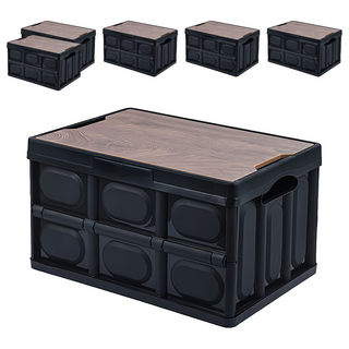 手提露營摺疊箱 木蓋折疊箱 55L, 黑色, 6個