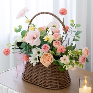 플라워트리 조화 클래식 꽃바구니 꽃장식세트 33cm, 로즈핑크, 1세트