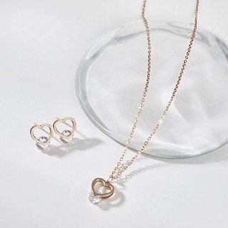 noid-b 手術鋼鋯石愛心項鍊針式耳環套組