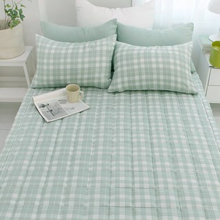 Beau Monde 韓國製造柔軟水洗鬆緊帶牛奶格紋床墊, 牛奶格紋蘋果薄荷色