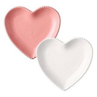 American Road 泡泡心形陶瓷多用途盤子 2件組, 白色, 粉色, 1組