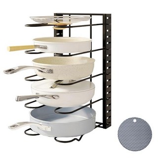 MDYOU MARKET 優質可調節高度平底鍋架 + 鍋墊組合, 1組, 黑色, 5層