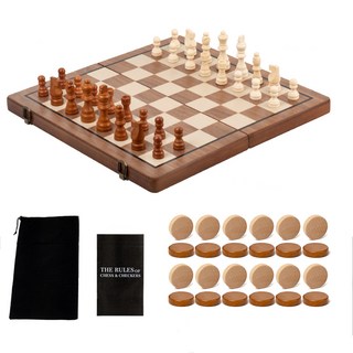 Dasamall 高級實木 2合1 可折疊磁吸西洋棋與跳棋遊戲 大型, 混和色