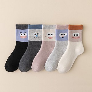 워더미 여성용 겨울 기모 울양모 키치 얼굴 중목 양말 5켤레 세트 M1061