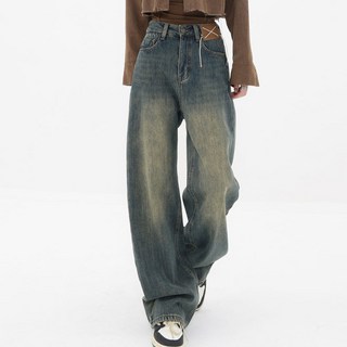 Chichills 女款水洗復古寬版丹寧牛仔褲 00110