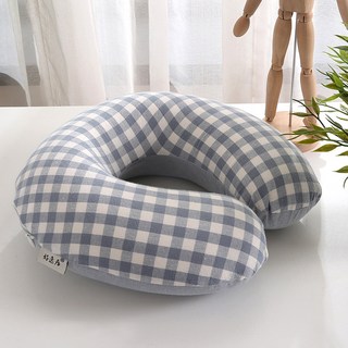 순잠 세탁 가능한 여행 필수템 면 U자형 메밀껍질 베개, 블루