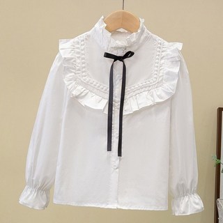 EYOUMONG 兒童高領荷葉邊蕾絲蝴蝶結長袖襯衫 E6S276