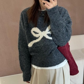 Sonio 女款羊毛混紡奧黛麗蝴蝶結點綴針織衫