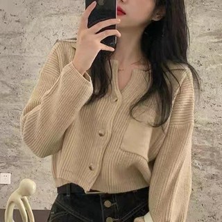 PEONIST 女款單口袋針織短版開襟衫