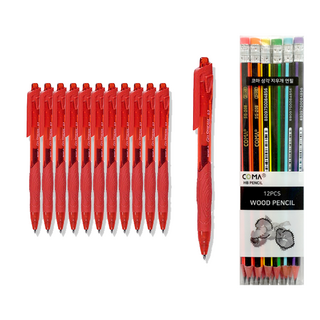DONG-A Gelstream 凝膠筆 0.7mm 12入 + Tucobi Coma 三角橡皮擦鉛筆 SG-208 12入組, 紅色, 1套