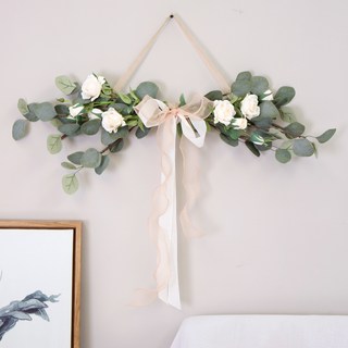 Morningscent 玫瑰人造花環花圈, 白色