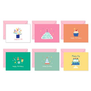 Monolike Pop Pop 生日祝福迷你卡片 6款套組 A款, 多色, 1組
