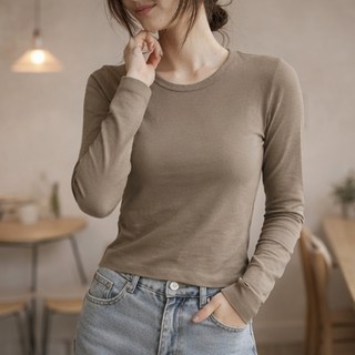 알로데여성용베이직슬림라운드긴팔 티셔츠