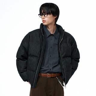 웨스트그랜드블러바드 남성용 몬스트로 크롭 면 데님 오버핏 푸퍼 자켓