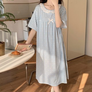 2'nd Pink 女性專用 那天的妳 經典格紋 短袖 寬鬆版型 連身睡衣 #6201