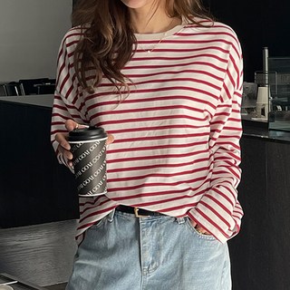 NANING9 女款Fangt條紋長袖T恤