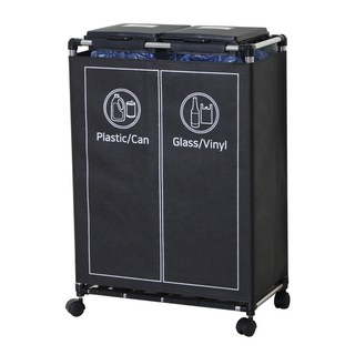 Sense2030 1層Bling Home附蓋分類回收桶 2入, 黑色, 1個