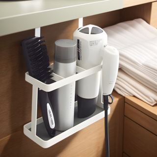 LaChouette 免鑽孔收納型吹風機門掛式整髮器收納架 220 x 140 x 80 mm, 1個, 現代白