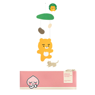 KAKAO FRIENDS 現代風格迷你扁平鉛筆盒 + April Shower 紙質吊飾, 粉紅色(鉛筆盒), 萊恩(吊飾), 1套