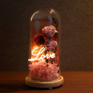 뷰티풀데코센스 로맨틱 러브 LED 자나장미 유리돔 핸들 케이스, Purple