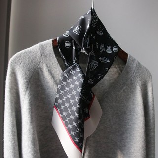 Vavisoo 插畫迷你長版領結絲巾