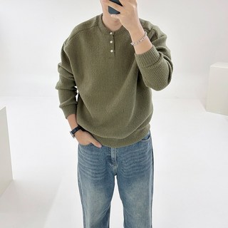 Adore Classic 男士 Moend 亨利領圓領羅紋日常情侶針織衫