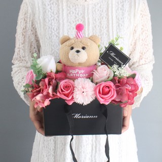 MORIANN 小熊造型花籃 粉紅色+包裝盒 +提袋, 粉色的