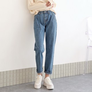 THEMIND 女款 JMYN04 錐形細褶丹寧褲