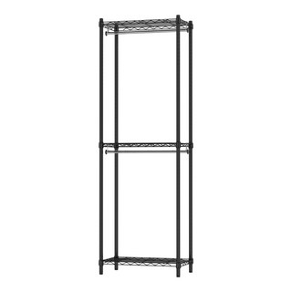 KI WISH 居家生活 3層衣櫥架/層架/簡易衣櫃/鐵架 無布套 附2支吊衣桿, 黑色