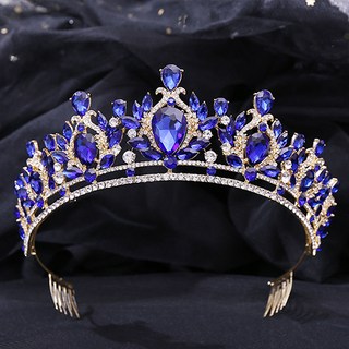 水晶花環造型皇冠 WC811, 金藍色, 1個