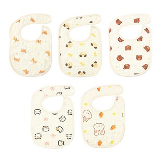 Lindabebe 6層防水紗布圍兜 B款組合 柴犬 + 狗狗 + 熊熊 + 貓咪 + 兔子 1組, 柴犬+狗+熊+貓+兔子, 5入