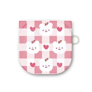 프루그나 디자인 체크 곰패턴 갤럭시 버즈 프로 / 버즈 라이브 / 버즈2 케이스, 핑크, 1개