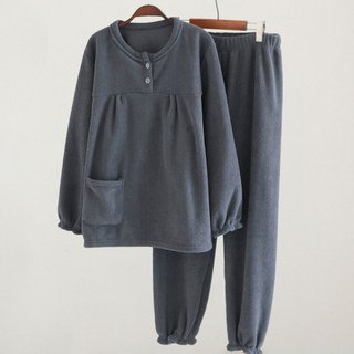 GLAM GONGGAM 女性Oz絨毛長袖睡衣上下套裝