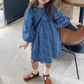 Eeyoomong 女童 Lukomi 花朵喇叭燈籠袖長袖洋裝