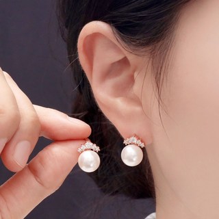 Lawool stone 女性用 14K 包金針 Crown 日常簡約珍珠耳環 JT298