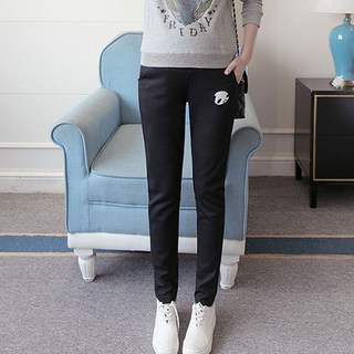 舒適迷你熊貓刺繡高腰孕婦褲