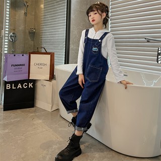 Papayane 女童深藍色春秋款口袋吊帶褲