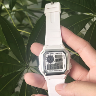 矽膠方形電子運動手錶, 白銀色, 1個