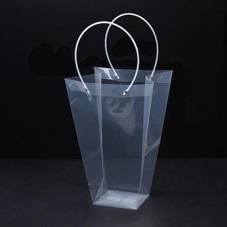 美化部長 PVC 透明塑膠花束花盆植物禮物蛋糕包裝長型大型提袋, 03梯形, 5個