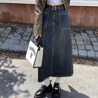 德普羅商務 女款都會經典A字口袋牛仔長裙