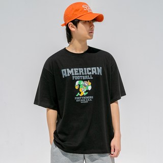 ALVINCLO 大尺碼美式足球印花寬鬆短袖T恤 BE53766