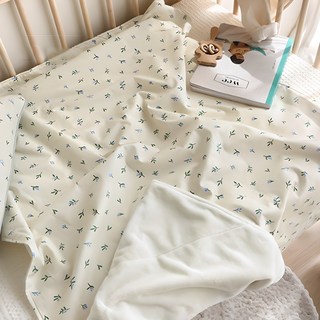 PRIELLE 哈明 純棉 極細絨 嬰幼兒毯, 葉子款 米白色