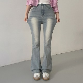 플랜데이 여성용 숏/미디움/롱 모리 슬림 워싱 스판 부츠컷 데님 팬츠