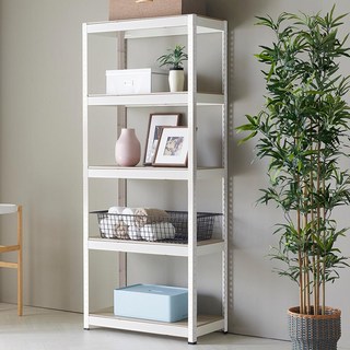 Joinmade 鋼製 免螺絲 組合式 角鋼 層架, 5層, 白色