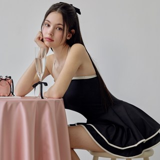 VikiniVender 女款Daena雙層裙式連身泳衣, Black