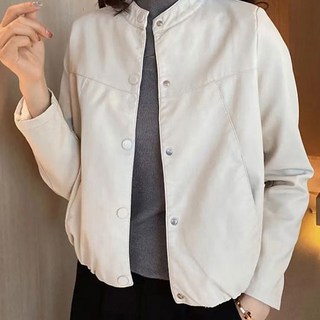 Murielle 女款簡約鈕扣皮革夾克