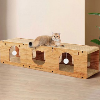 딩동펫 고양이 쉐이프 특대형 터널 스크래쳐 숨숨집, 브라운, 1개