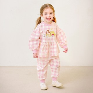 mollimelli 女童迪士尼美女與野獸格紋傘狀上下身套裝