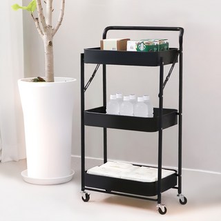 LIFE LANCE 三層可折疊鐵製移動推車, 3層, 黑色